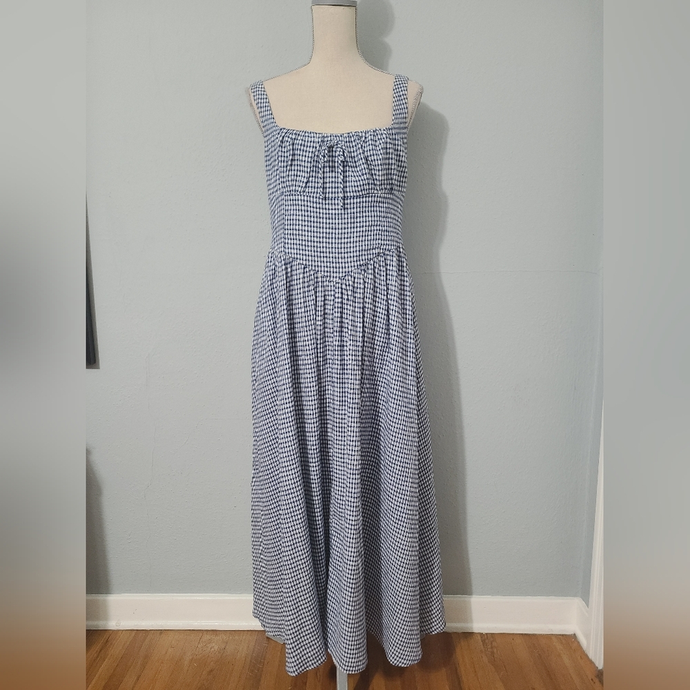 Christian Lacroix‎ Linen Blend Blue Gingham Maxi Dress Size Med